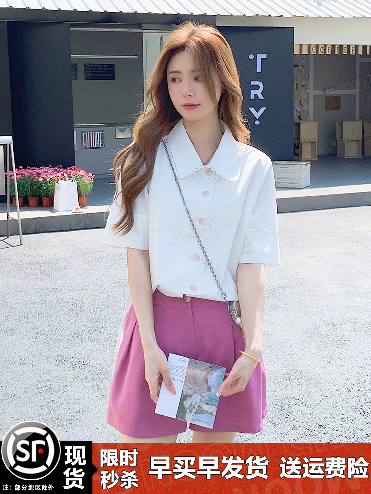 Trendy Women's Summer 2025 Two-Piece Set - Stylish Short Sleeve Shirt and Shorts Outfit for Everyday Wear Trendy Women's Summer 2025 Two-Piece Set - Stylish Short Sleeve Shirt and Shorts Outfit for Everyday Wear