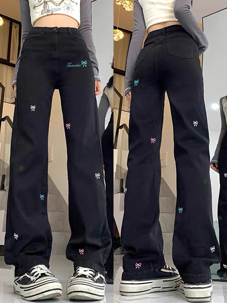 Trendy Women's White High-Waisted Wide-Leg Jeans - Casual American High Street Style, Versatile Slim-Fit Floor-Length Design