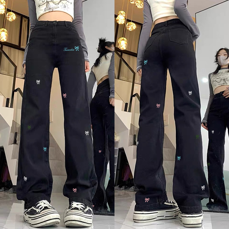 Trendy Women's White High-Waisted Wide-Leg Jeans - Casual American High Street Style, Versatile Slim-Fit Floor-Length Design