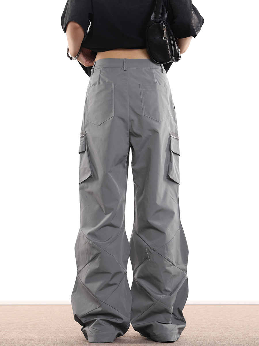Trendy Workwear Wide-Leg Functional Streetwear Pants with Zip Pockets for Men and Women - Hip-Hop Style, Urban Fashion Trendy Workwear Wide-Leg Functional Streetwear Pants with Zip Pockets for Men and Women - Hip-Hop Style, Urban Fashion