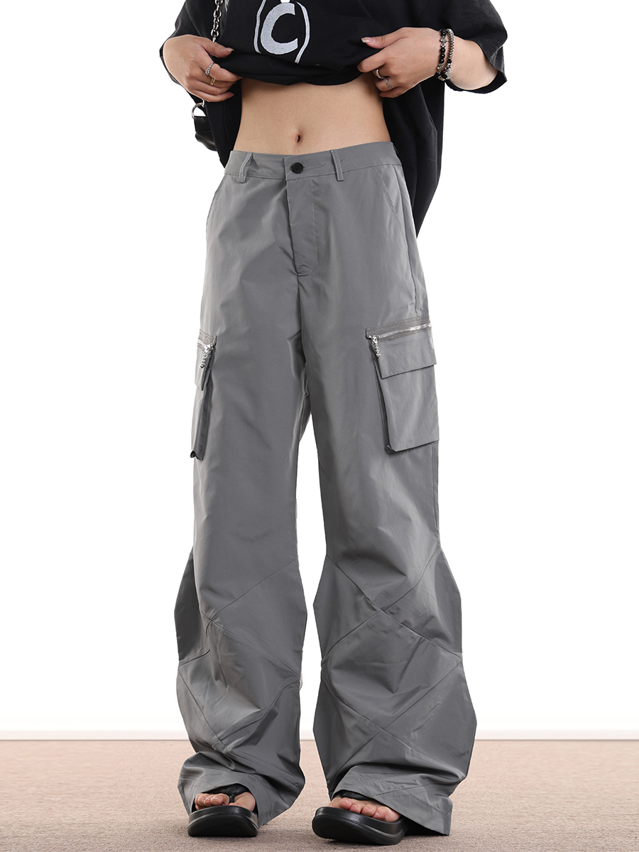Trendy Workwear Wide-Leg Functional Streetwear Pants with Zip Pockets for Men and Women - Hip-Hop Style, Urban Fashion Trendy Workwear Wide-Leg Functional Streetwear Pants with Zip Pockets for Men and Women - Hip-Hop Style, Urban Fashion