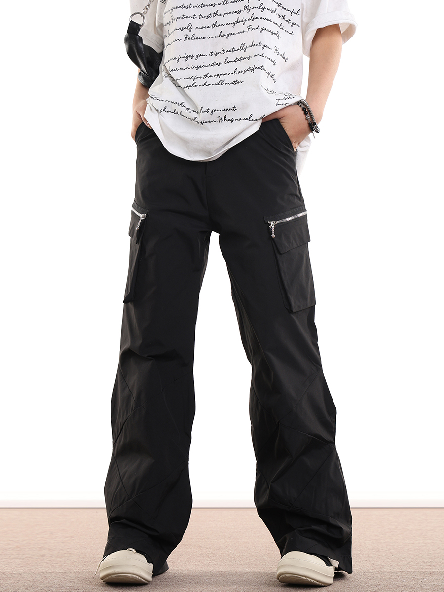 Trendy Workwear Wide-Leg Functional Streetwear Pants with Zip Pockets for Men and Women - Hip-Hop Style, Urban Fashion Trendy Workwear Wide-Leg Functional Streetwear Pants with Zip Pockets for Men and Women - Hip-Hop Style, Urban Fashion
