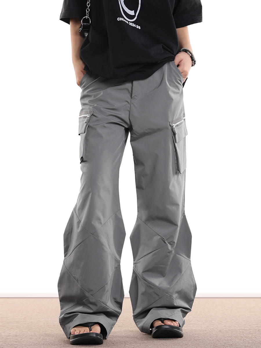 Trendy Workwear Wide-Leg Functional Streetwear Pants with Zip Pockets for Men and Women - Hip-Hop Style, Urban Fashion Trendy Workwear Wide-Leg Functional Streetwear Pants with Zip Pockets for Men and Women - Hip-Hop Style, Urban Fashion