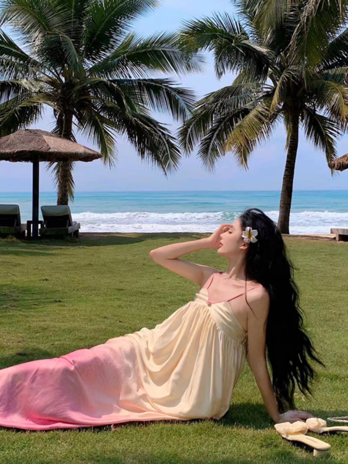 Tulip Yellow Gradient Spaghetti Strap Dress - French-Style Ultra-Fairy Vacation Floral V-Neck Dress for Seaside Vibes