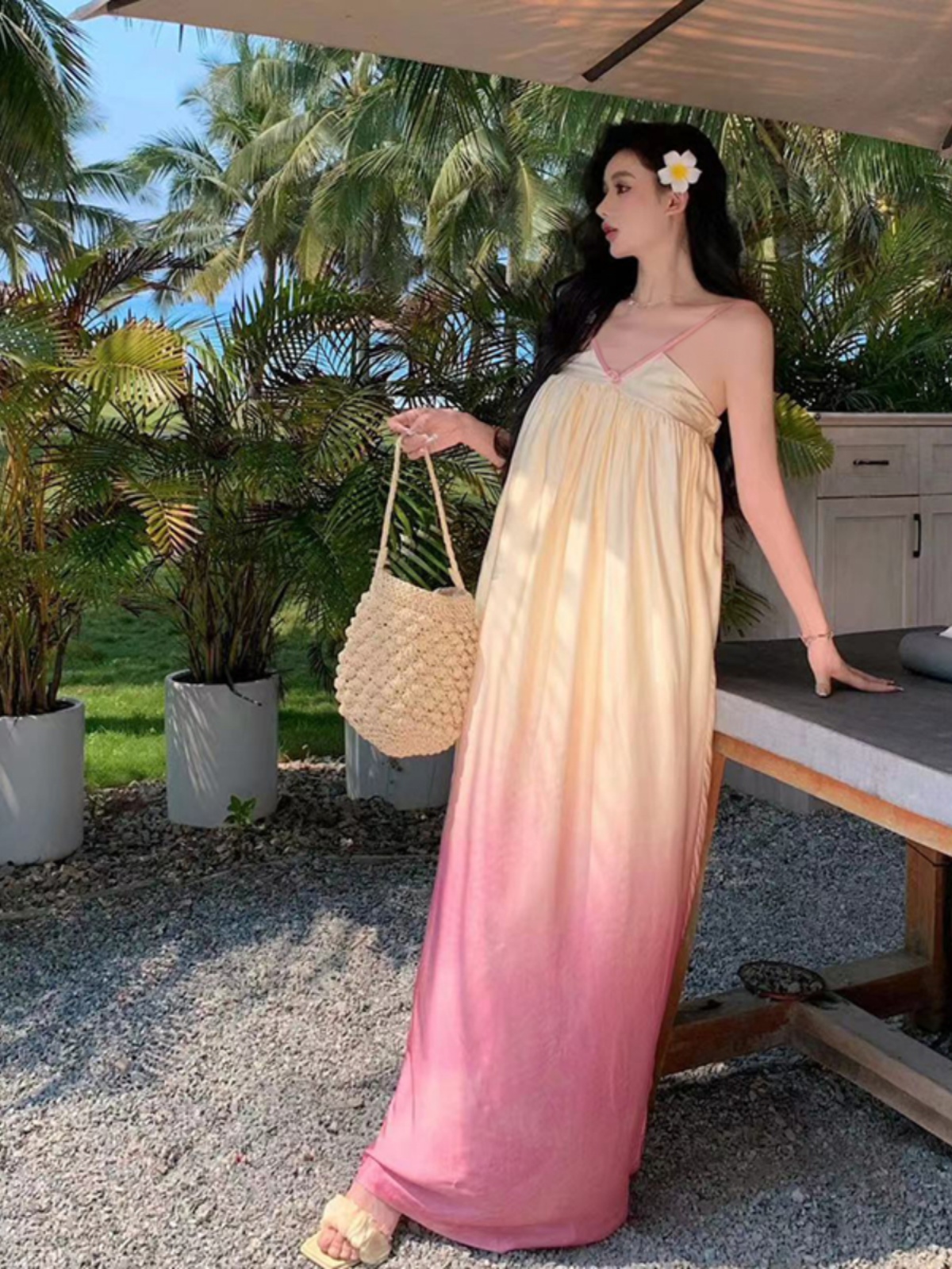 Tulip Yellow Gradient Spaghetti Strap Dress - French-Style Ultra-Fairy Vacation Floral V-Neck Dress for Seaside Vibes Tulip Yellow Gradient Spaghetti Strap Dress - French-Style Ultra-Fairy Vacation Floral V-Neck Dress for Seaside Vibes