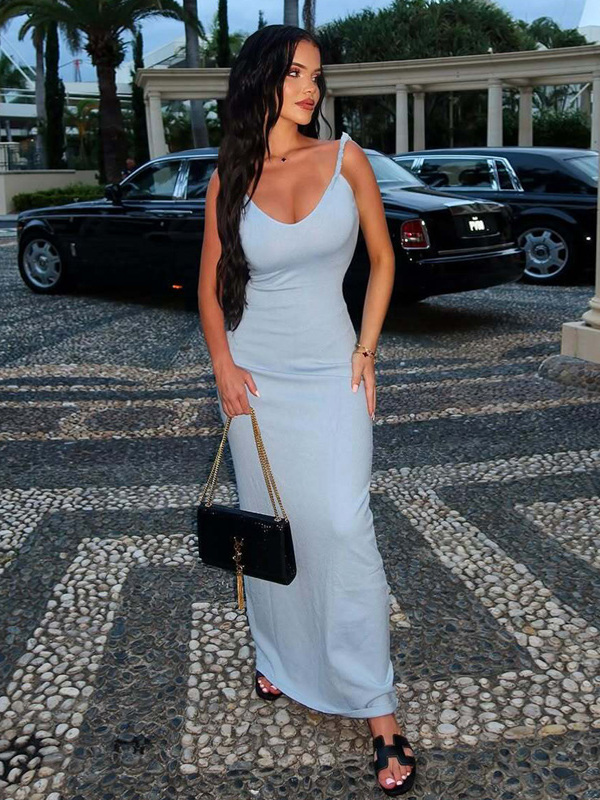 Twisted Strap Backless Bodycon Dress for Women - Elastic Slim Fit, High Waist, Sexy Long Dress in European and American Instagram Style