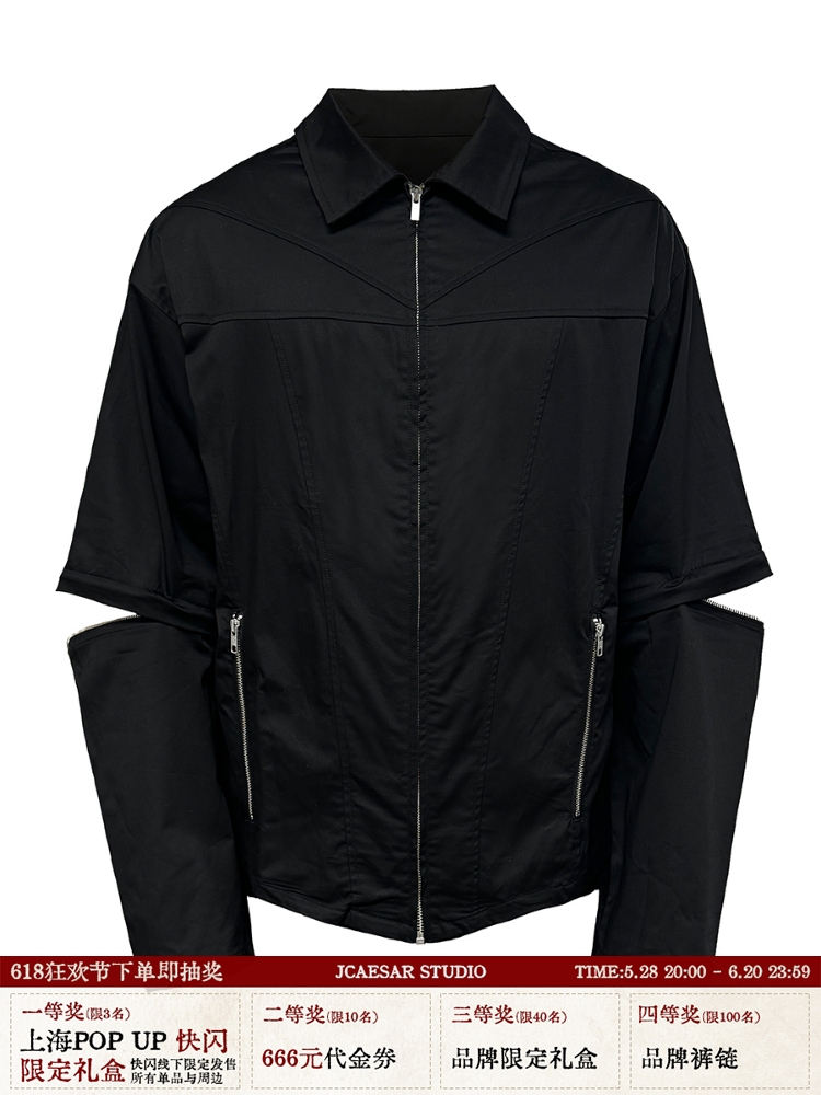 Two-in-One Deconstructed Shirt with Structural Lines, YKK Zipper, Removable Layer â€“ Modern Streetwear Style