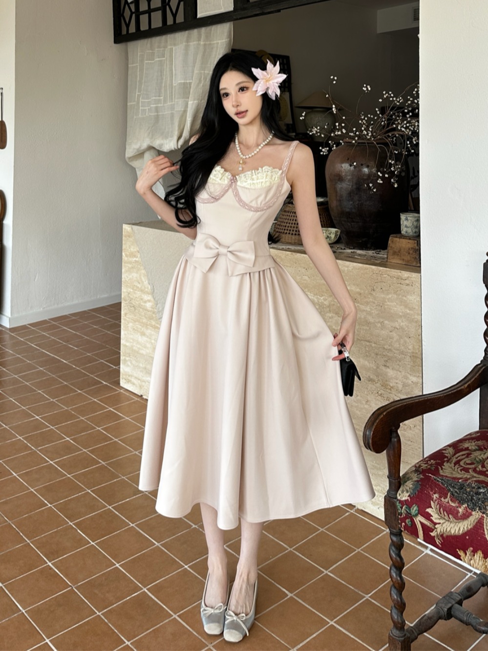 Two-Tone Strapless Long Skirt Dress with Cinched Waist - Luxurious Princess Style, Elegant Heavy Craftsmanship Two-Tone Strapless Long Skirt Dress with Cinched Waist - Luxurious Princess Style, Elegant Heavy Craftsmanship