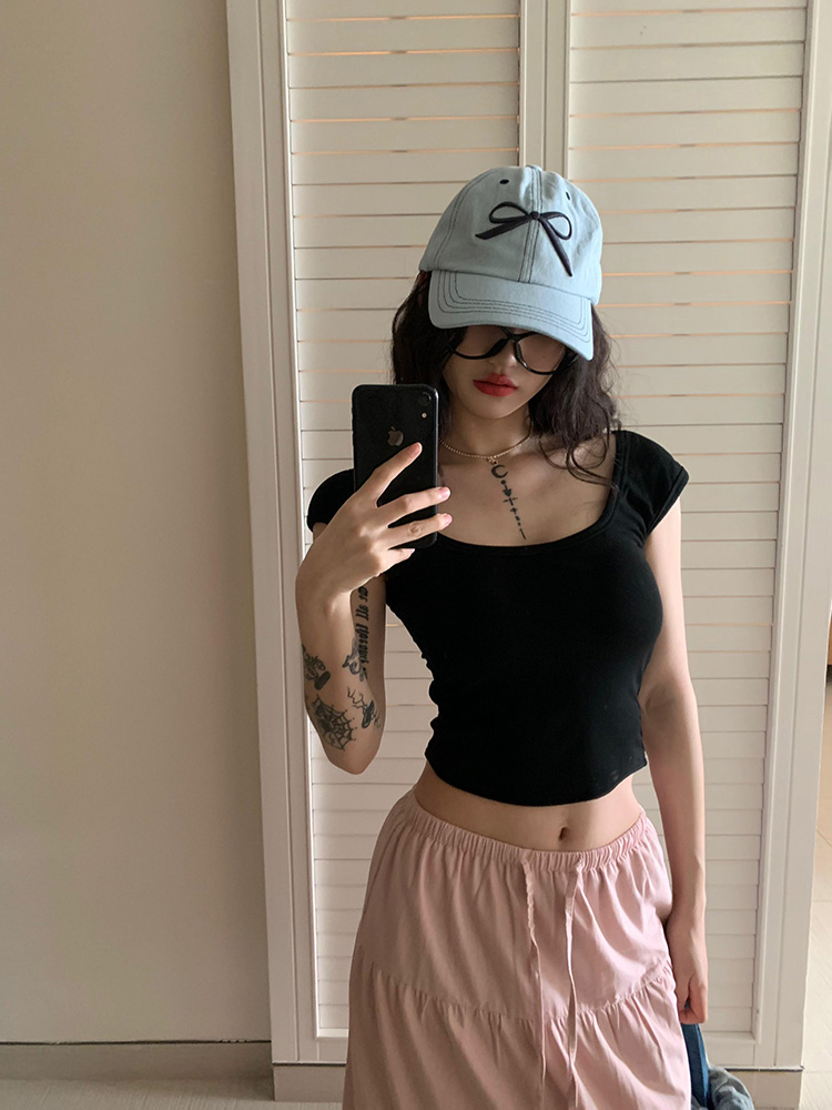 U-Neck Shoulder-Baring Back Tank Top with Chest Pads - Slim-Fit Women's Spicy Girl Inner Top in American Style, 2025 Fashion