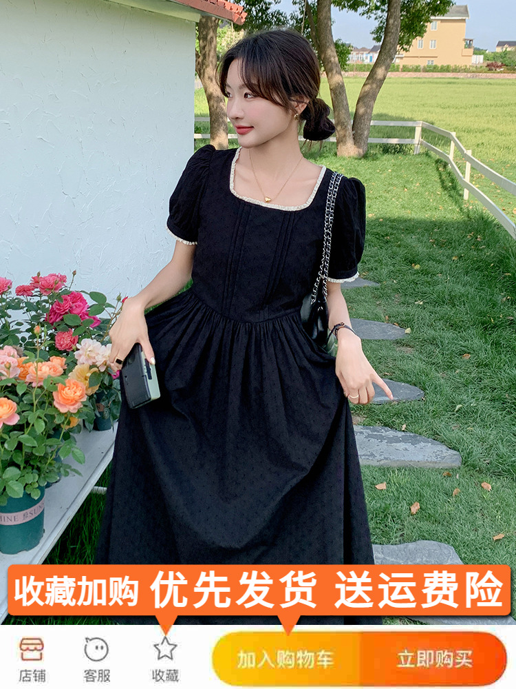 Unique Black Square-Neck Dress for Women - French Style Hepburn-Inspired, Waist-Cinching, Long Summer Dress 2025 Unique Black Square-Neck Dress for Women - French Style Hepburn-Inspired, Waist-Cinching, Long Summer Dress 2025
