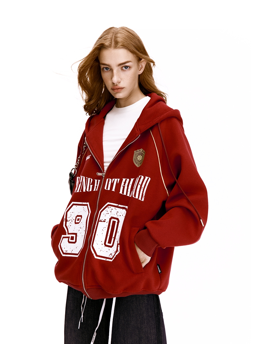 Unisex American Vintage Letter Print Cardigan Hoodie - Blockcore Casual Style for 90s Inspired Fashion