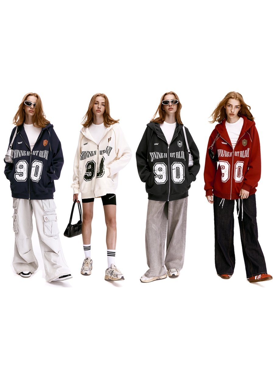 Unisex American Vintage Letter Print Cardigan Hoodie - Blockcore Casual Style for 90s Inspired Fashion Unisex American Vintage Letter Print Cardigan Hoodie - Blockcore Casual Style for 90s Inspired Fashion