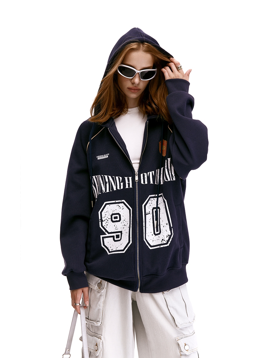 Unisex American Vintage Letter Print Cardigan Hoodie - Blockcore Casual Style for 90s Inspired Fashion Unisex American Vintage Letter Print Cardigan Hoodie - Blockcore Casual Style for 90s Inspired Fashion