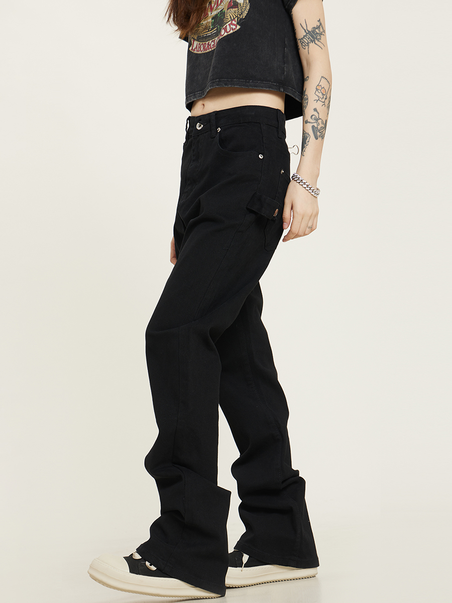 Unisex Black Straight Leg Jeans, Slim Fit, Trendy American Streetwear Casual Pants for Men and Women Unisex Black Straight Leg Jeans, Slim Fit, Trendy American Streetwear Casual Pants for Men and Women