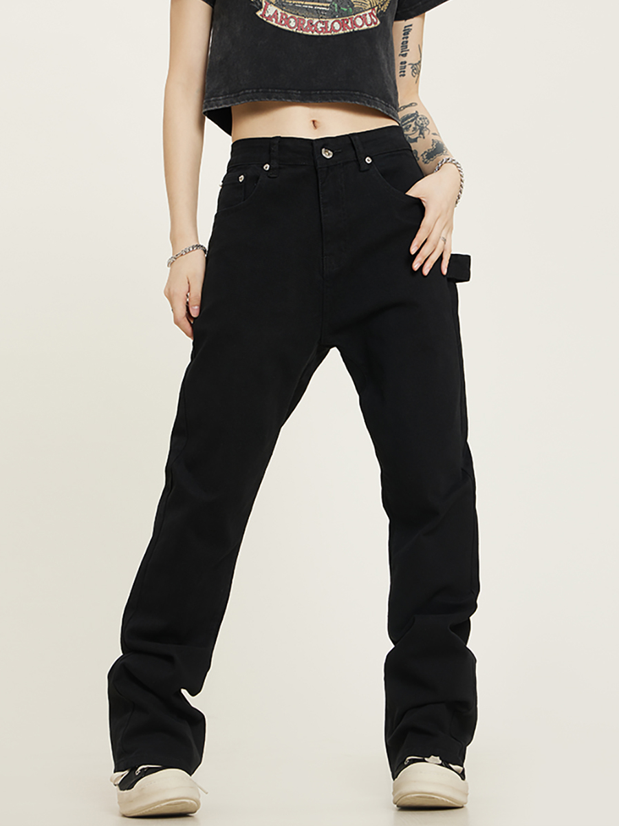 Unisex Black Straight Leg Jeans, Slim Fit, Trendy American Streetwear Casual Pants for Men and Women Unisex Black Straight Leg Jeans, Slim Fit, Trendy American Streetwear Casual Pants for Men and Women