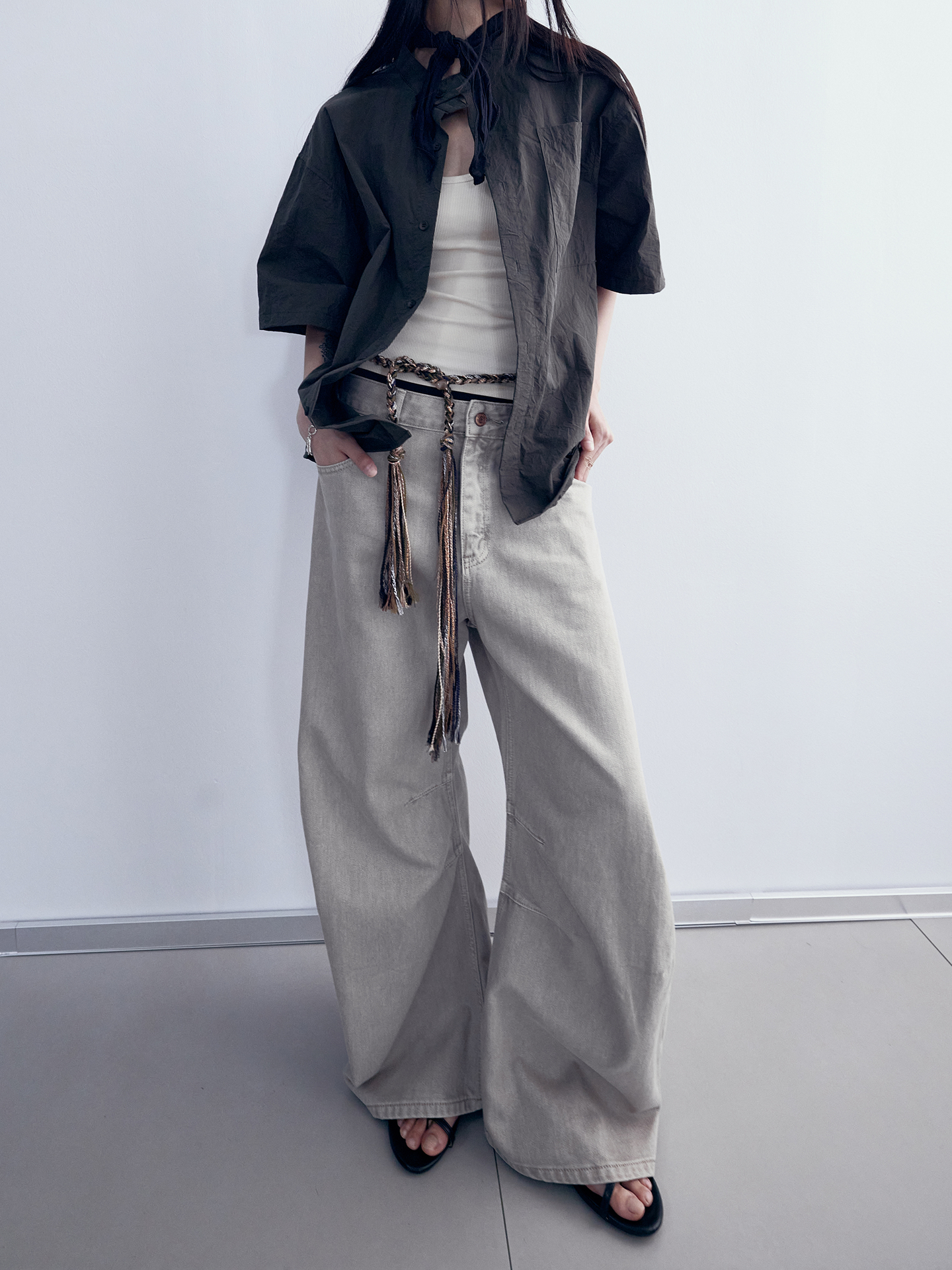 Unisex Deconstructed Loose High Street Jeans - American Retro Washed Curved Blade Design, Trendy Long Pants