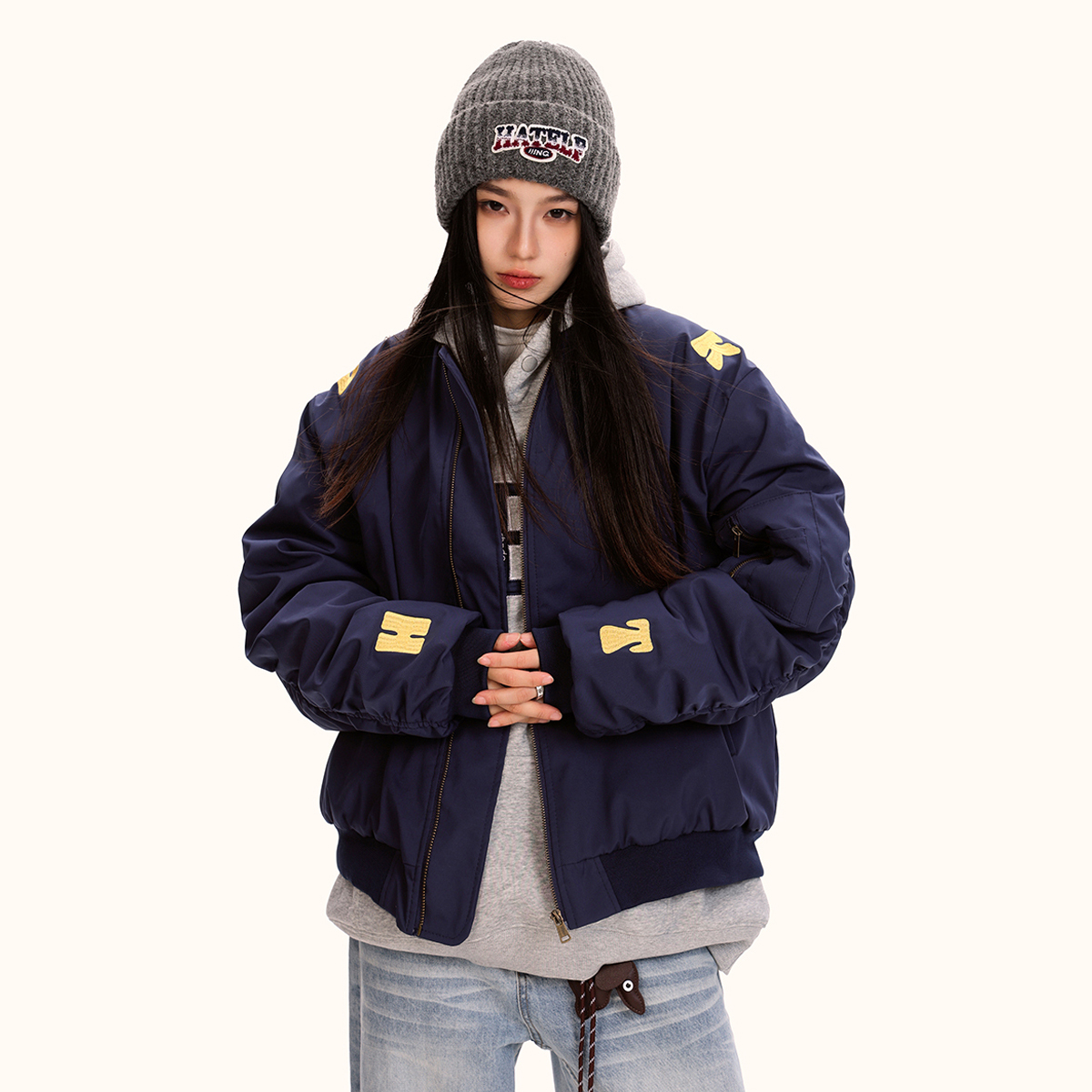 Unisex Ethnic Style Embroidered Padded Baseball Jacket - Vintage American Loose Fit Coat for Autumn Winter Fashion