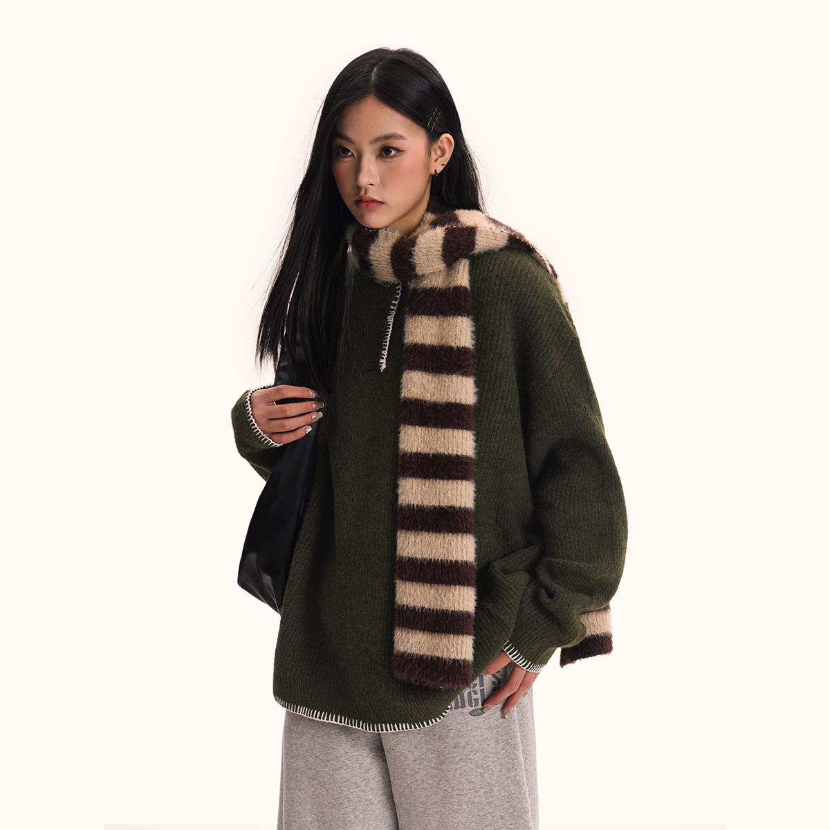 Unisex Hand-Sewn Henry Collar Sweater - Loose Fit American Vintage Style Top Jacket Unisex Hand-Sewn Henry Collar Sweater - Loose Fit American Vintage Style Top Jacket