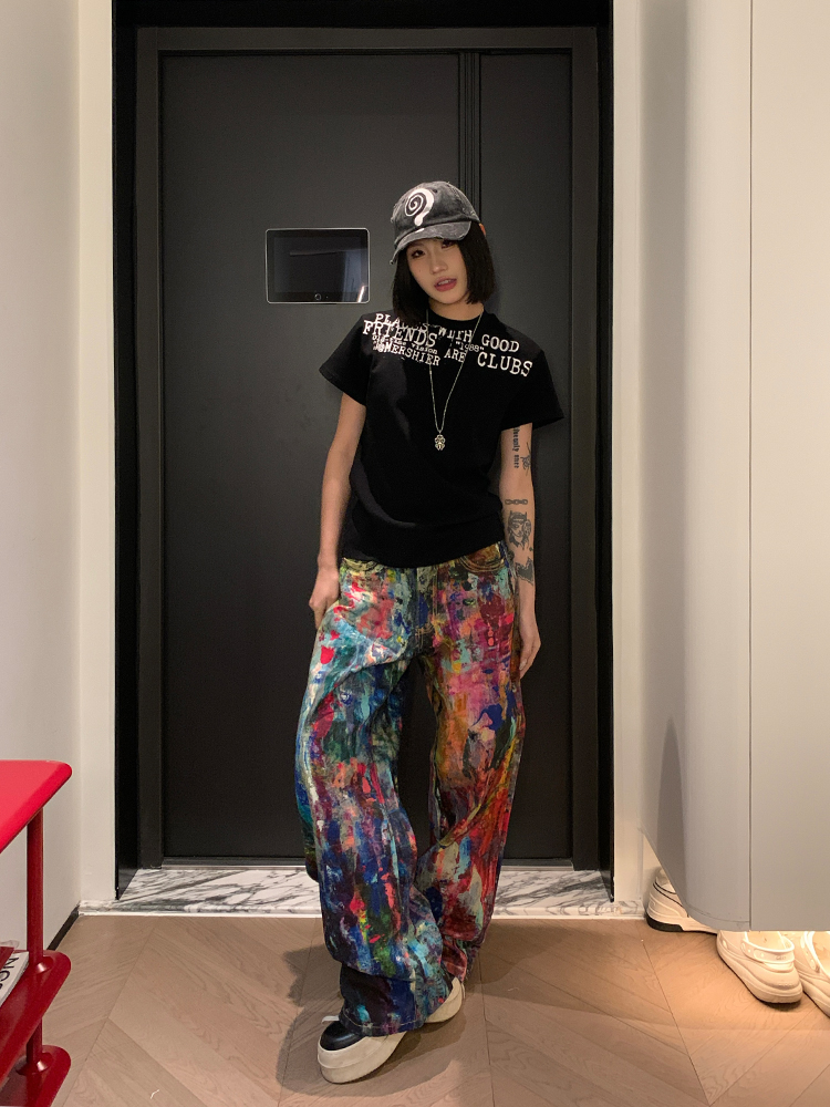 Unisex Ink Splash Tie-Dye Wide-Leg Pants - Trendy American Style Loose Fit Straight Leg Long Pants for Men and Women