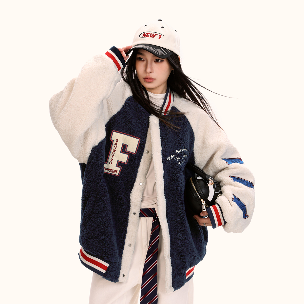 Unisex Lambswool Padded Baseball Jacket - Vintage American Style Cotton Coat for Autumn and Winter, Trendy Loose Fit