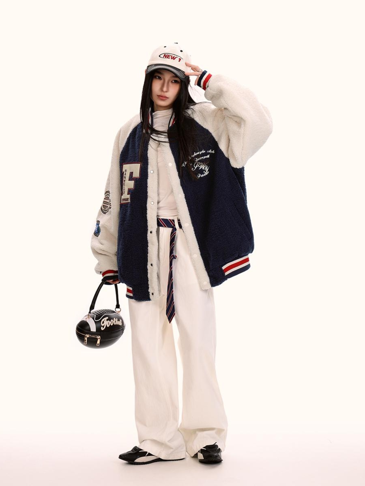 Unisex Lambswool Padded Baseball Jacket - Vintage American Style Cotton Coat for Autumn and Winter, Trendy Loose Fit Unisex Lambswool Padded Baseball Jacket - Vintage American Style Cotton Coat for Autumn and Winter, Trendy Loose Fit