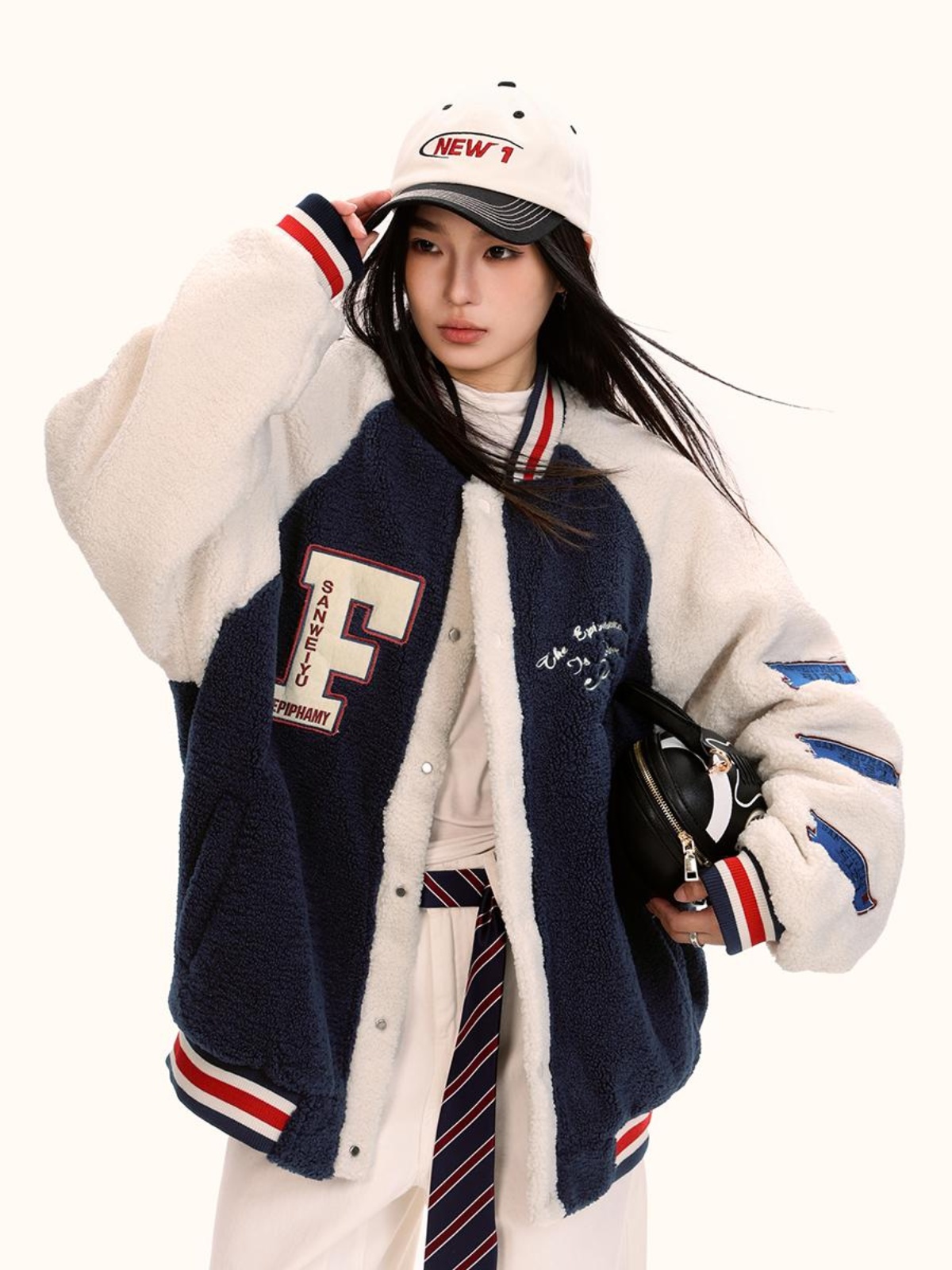 Unisex Lambswool Padded Baseball Jacket - Vintage American Style Cotton Coat for Autumn and Winter, Trendy Loose Fit