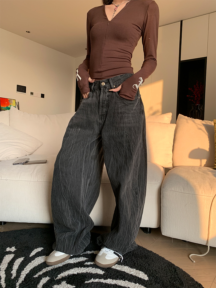 Unisex Lightning Pattern Denim Pants - Loose Casual Straight Leg, Versatile Floor-Length Jeans for Spring 2025 Fashion