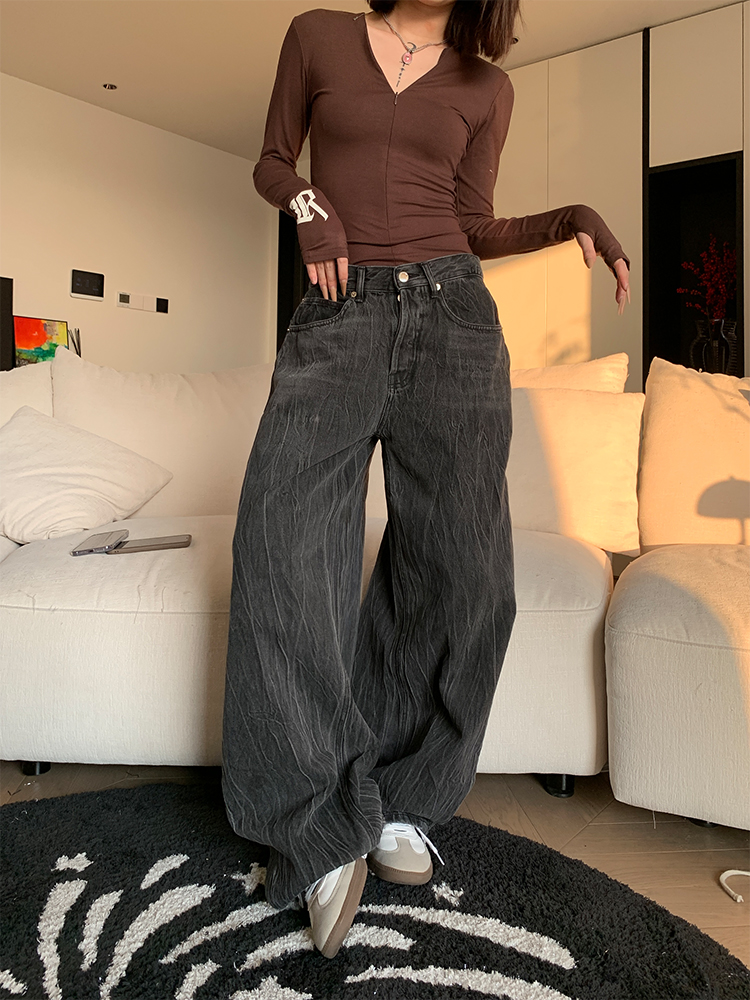 Unisex Lightning Pattern Denim Pants - Loose Casual Straight Leg, Versatile Floor-Length Jeans for Spring 2025 Fashion