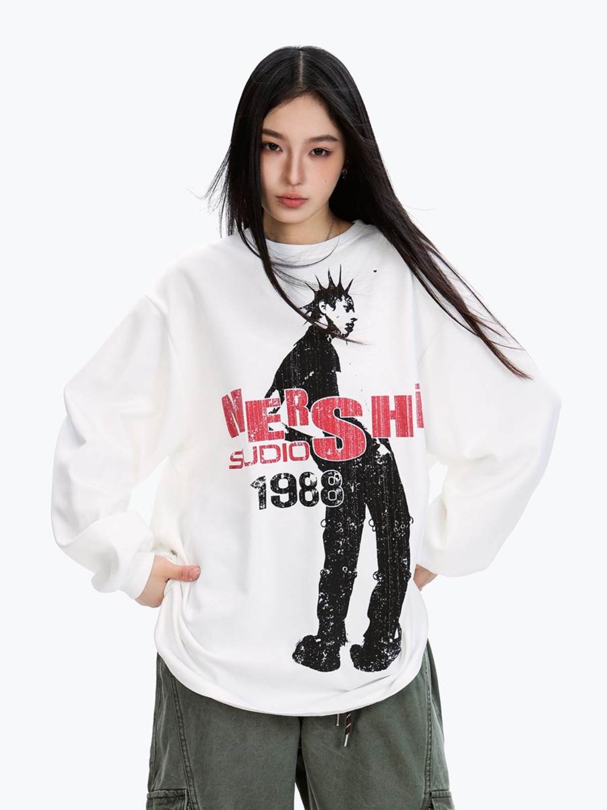 Unisex Long Sleeve Character Print T-Shirt - American Style, Loose Fit, Trendy Hip-Hop Streetwear, Cool 90s Vibe