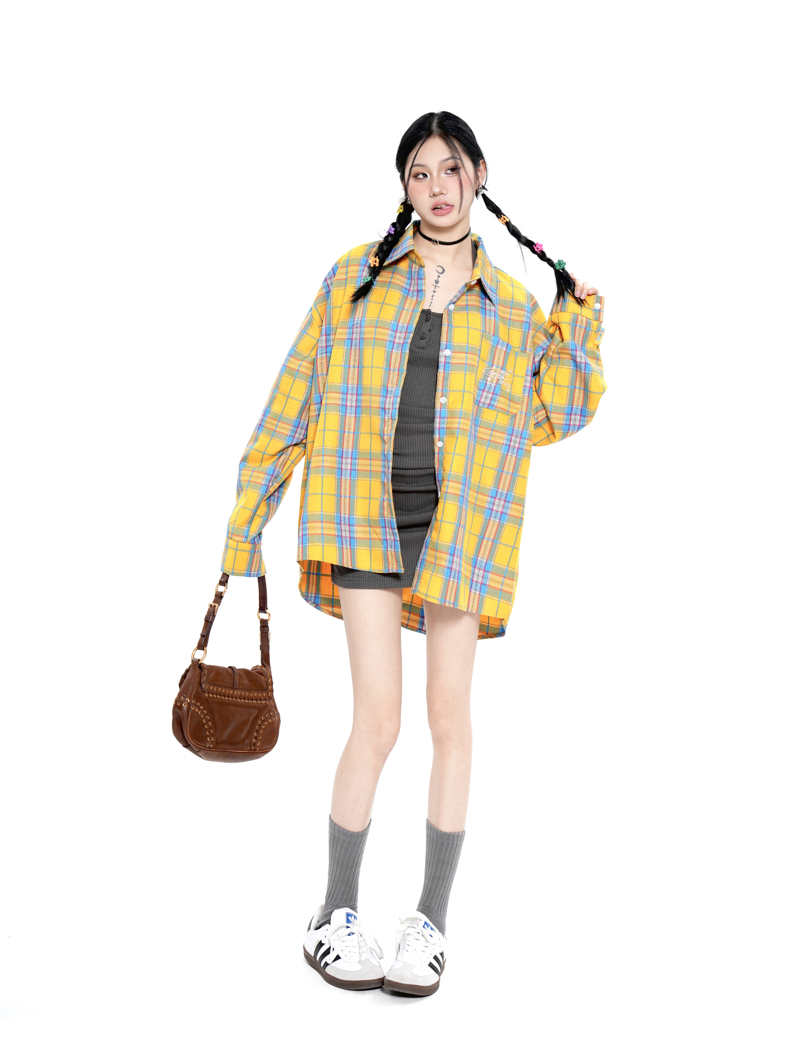 Unisex Loose Casual Long Sleeve Yellow Plaid Shirt Cardigan Jacket - 2025 Spring American Vintage BF Style