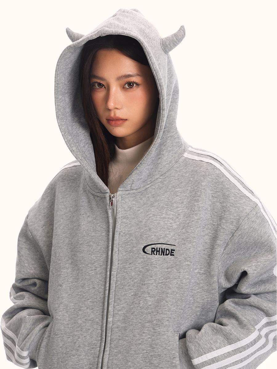 Unisex Loose Fit Hooded Sweatshirt Jacket - Vintage Striped Sports Cardigan, Trendy American 90s Style Unisex Loose Fit Hooded Sweatshirt Jacket - Vintage Striped Sports Cardigan, Trendy American 90s Style