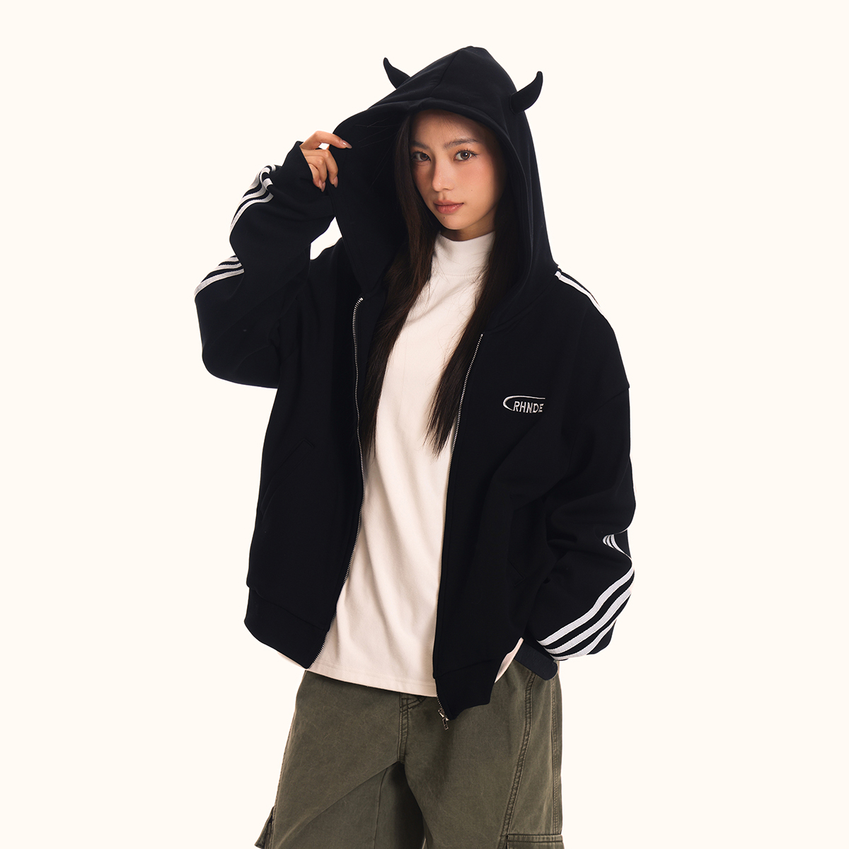 Unisex Loose Fit Hooded Sweatshirt Jacket - Vintage Striped Sports Cardigan, Trendy American 90s Style