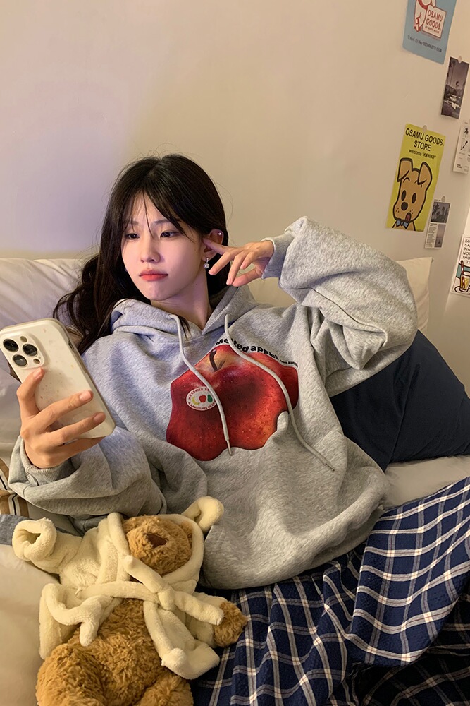 Unisex Melting Apple Print Hoodie - 2025 Autumn Casual Jacket, Loose Fit American Style for Men and Women