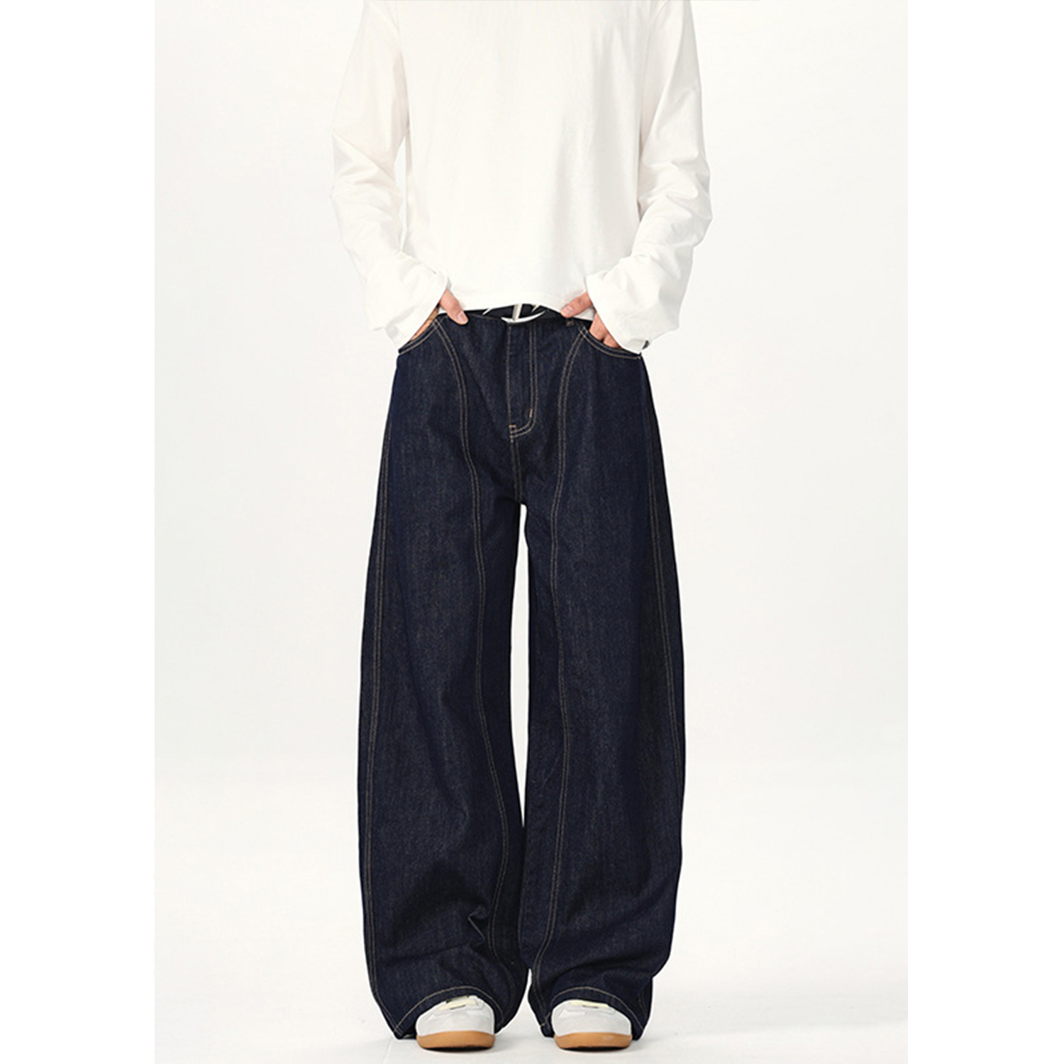 Unisex Minimalist Cow Print Curved Blade Jeans - Versatile Loose Wide-Leg Casual Pants for 90s Inspired Style