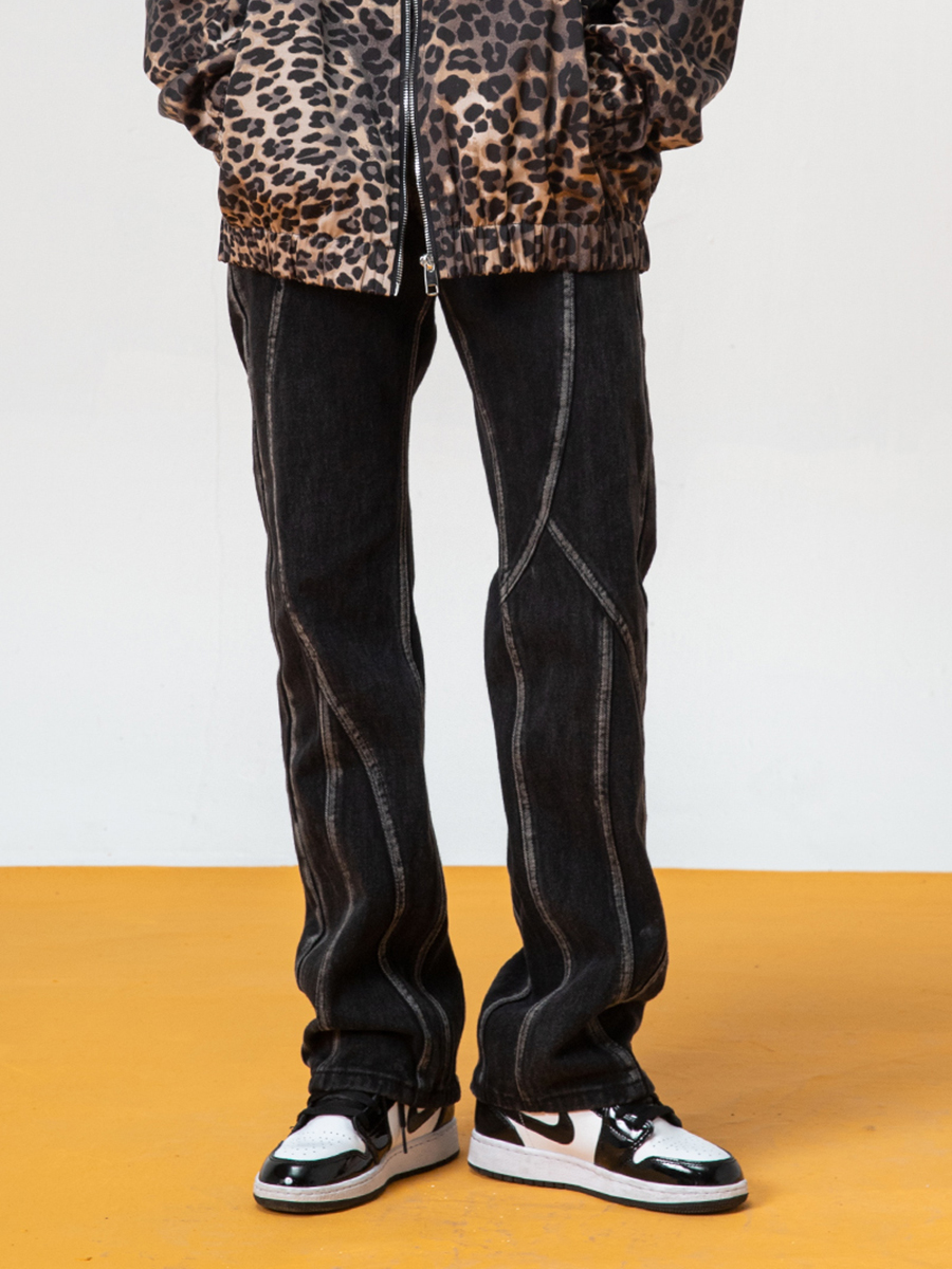 Unisex Retro Denim Pants with Split Design - High Street Fashion, Loose Micro-Flare, Vintage Inspired, Y2K Style