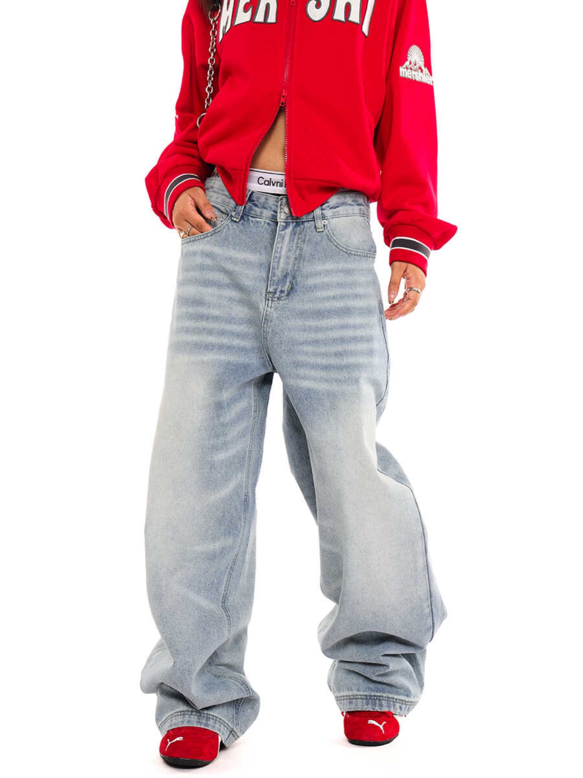 Unisex Retro Distressed Light Blue High Street Straight-Leg Jeans with Cat Whisker Wash – Loose Fit American Style Pants Unisex Retro Distressed Light Blue High Street Straight-Leg Jeans with Cat Whisker Wash – Loose Fit American Style Pants