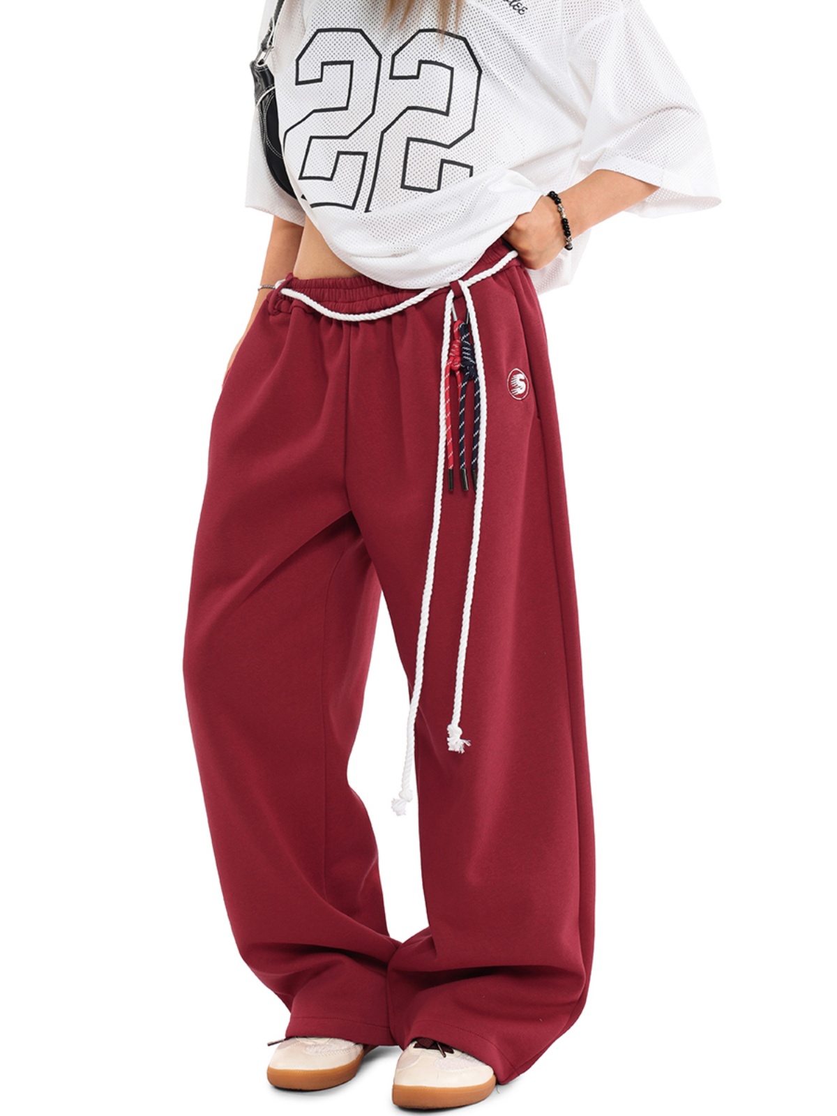Unisex Retro Hip-Hop Drawstring Sports Pants - Loose Wide-Leg Sweatpants for Street Dance and Casual Wear