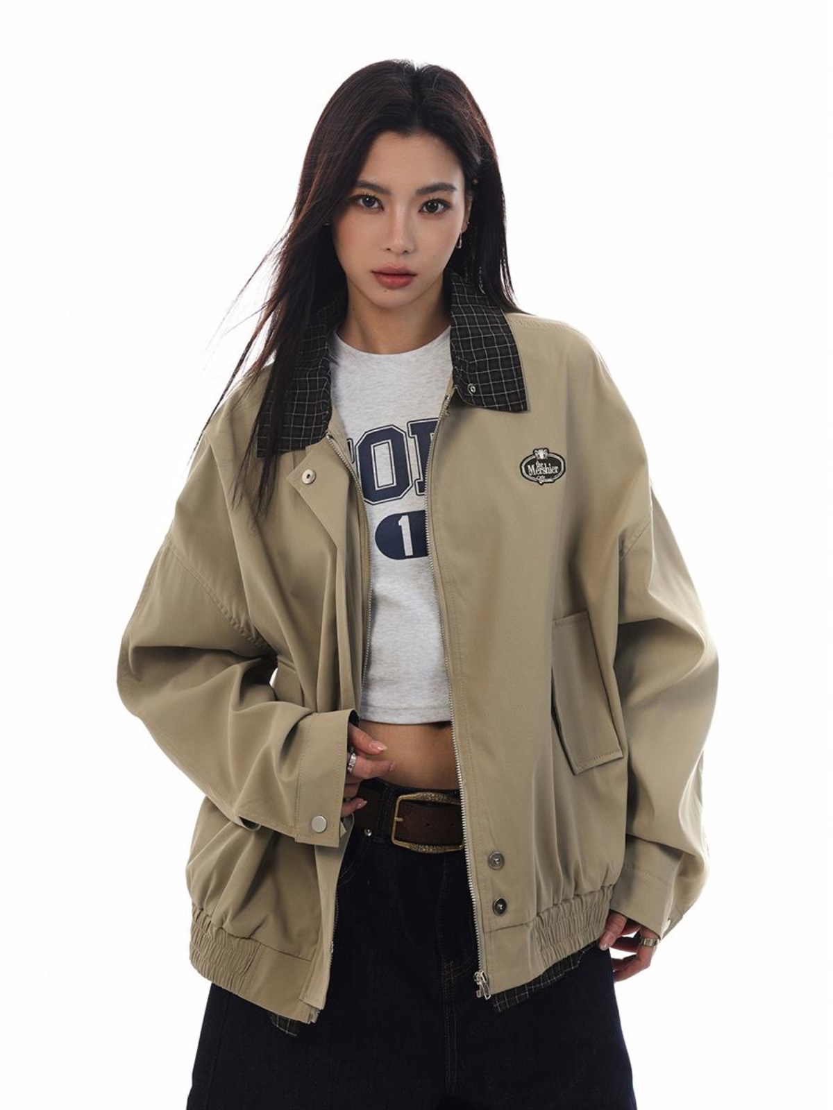 Unisex Retro Plaid Spliced Jacket - American Barn Style Loose Versatile Outerwear for Trendy 90s and Y2K Fashion