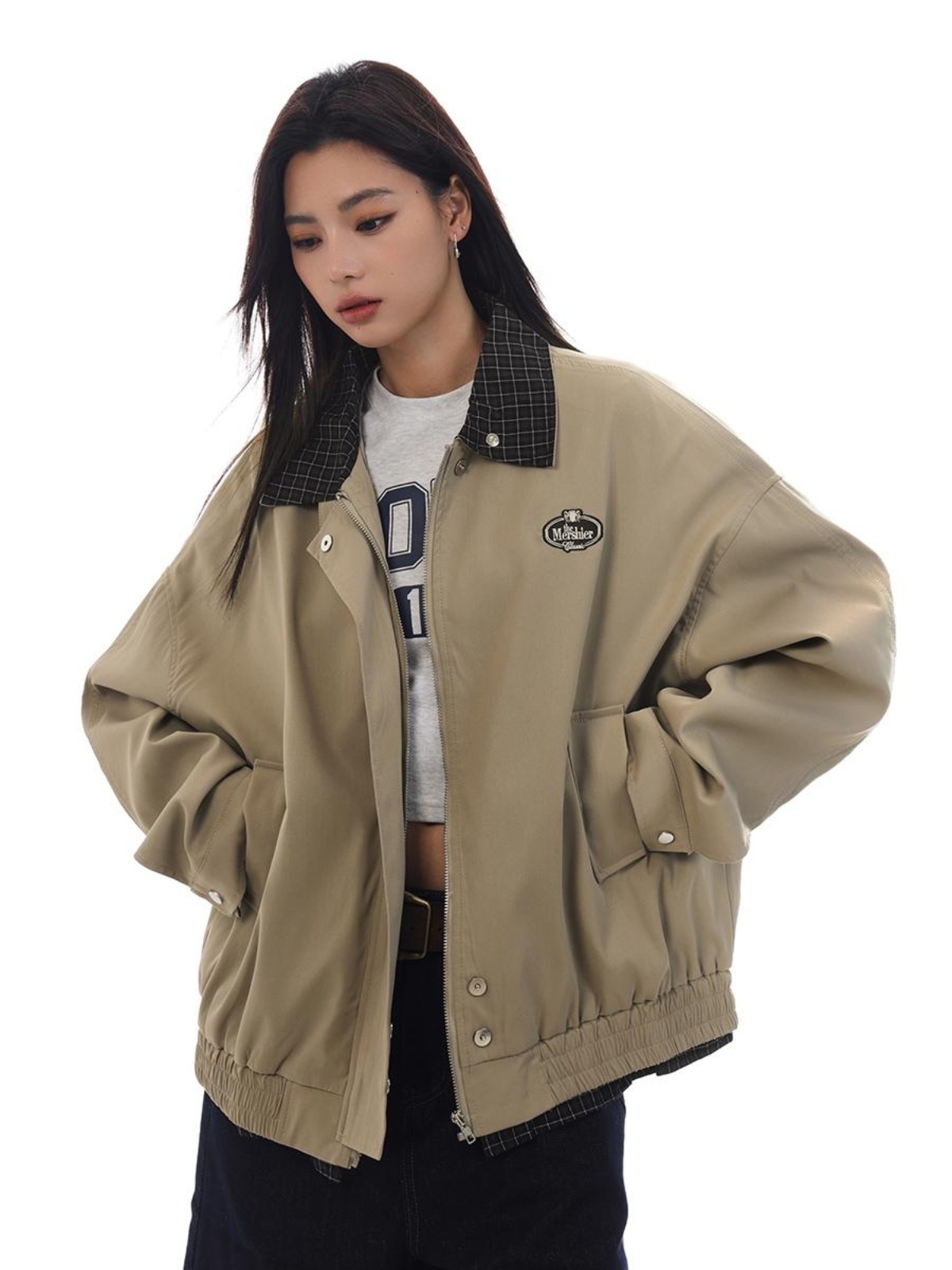 Unisex Retro Plaid Spliced Jacket - American Barn Style Loose Versatile Outerwear for Trendy 90s and Y2K Fashion Unisex Retro Plaid Spliced Jacket - American Barn Style Loose Versatile Outerwear for Trendy 90s and Y2K Fashion