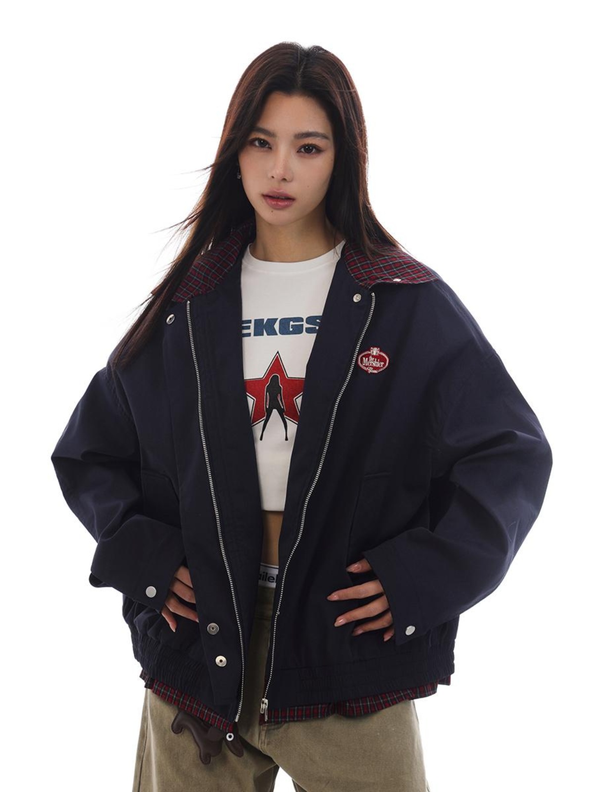 Unisex Retro Plaid Spliced Jacket - American Barn Style Loose Versatile Outerwear for Trendy 90s and Y2K Fashion Unisex Retro Plaid Spliced Jacket - American Barn Style Loose Versatile Outerwear for Trendy 90s and Y2K Fashion