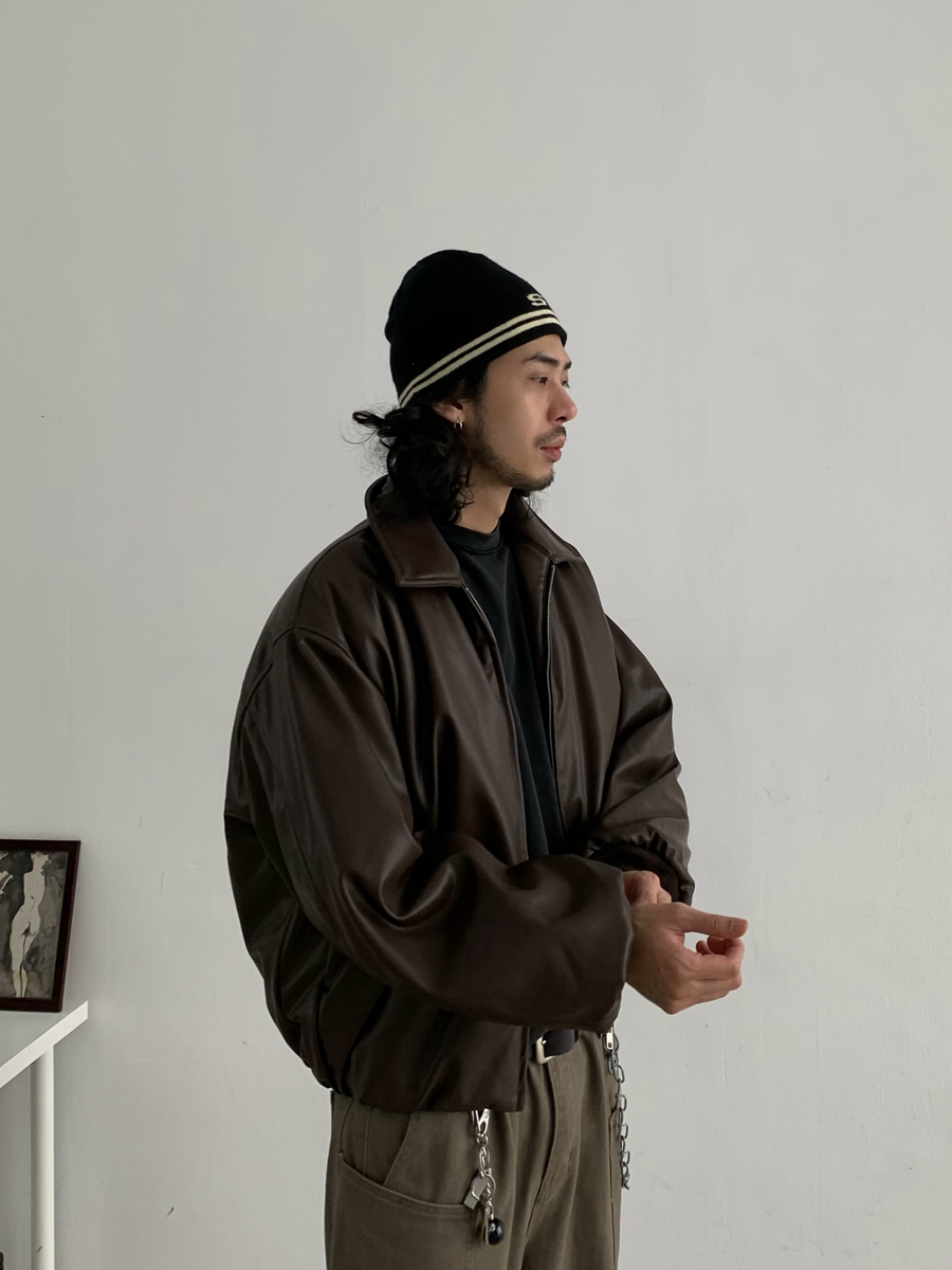 Unisex Retro Vintage Leather Jacket, Clean Fit American Style, Short Thick Cotton Coat, Trendy 90s Fashion