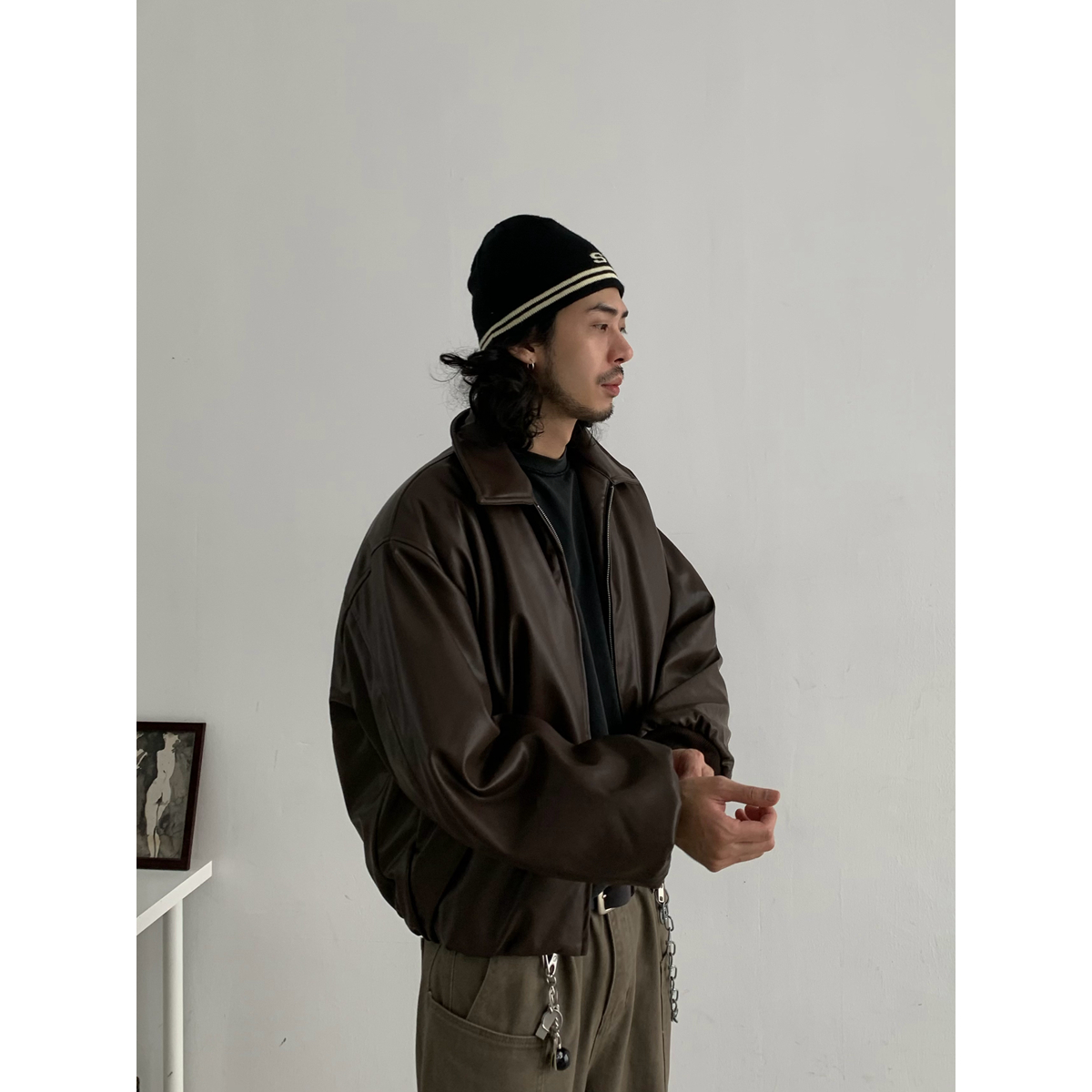 Unisex Retro Vintage Leather Jacket, Clean Fit American Style, Short Thick Cotton Coat, Trendy 90s Fashion