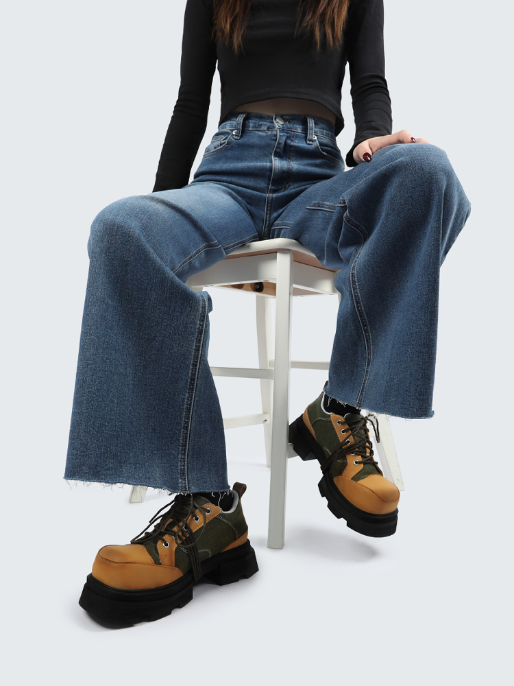 Unisex Small Leather Derby Shoes for Women - 2025 Summer Thick-Soled Punk Style Round-Toe Footwear