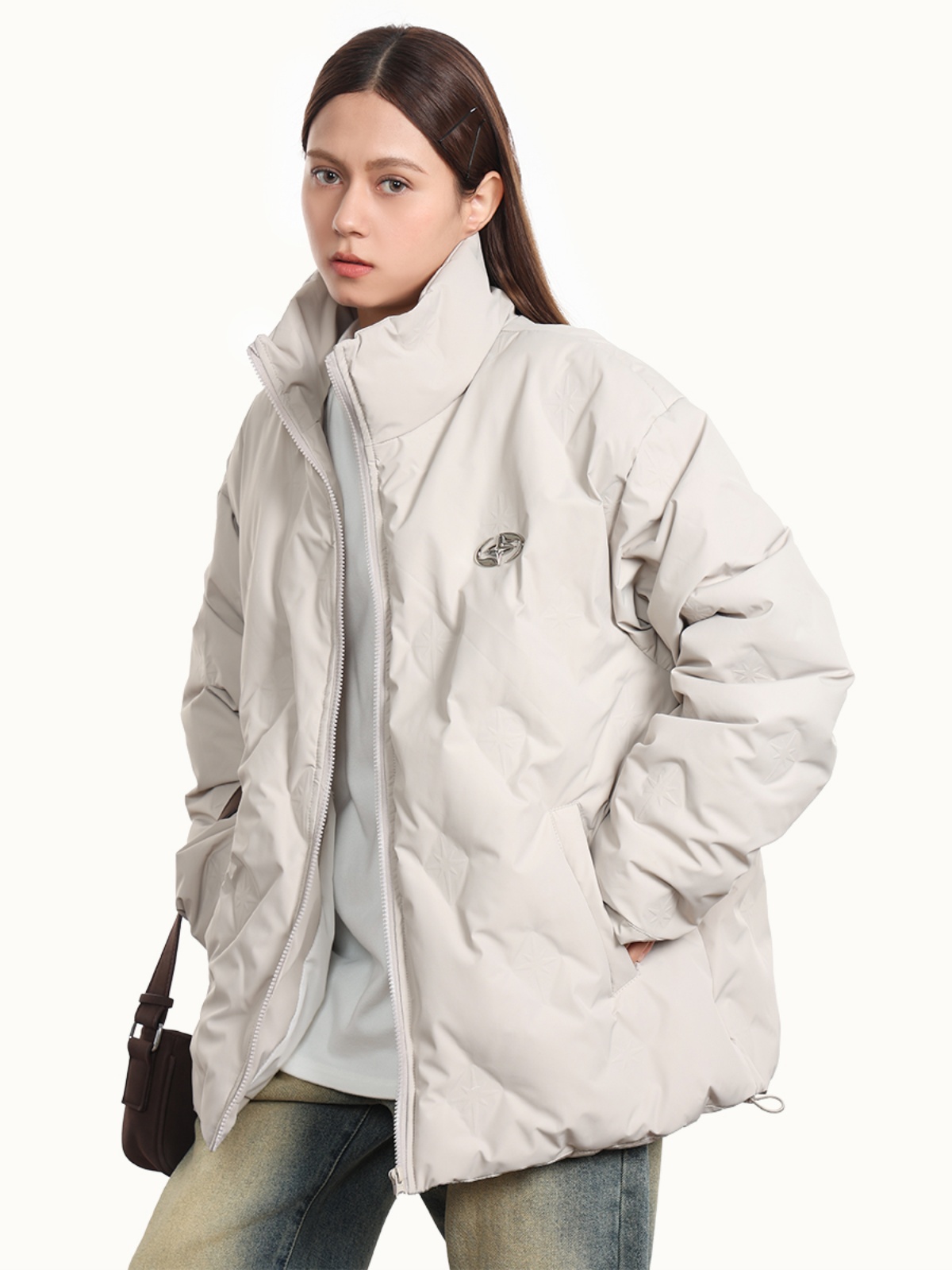 Unisex Thickened White Duck Down Winter Coat with Stand Collar - Loose Fit American Style for 90s Inspired Fashion Unisex Thickened White Duck Down Winter Coat with Stand Collar - Loose Fit American Style for 90s Inspired Fashion
