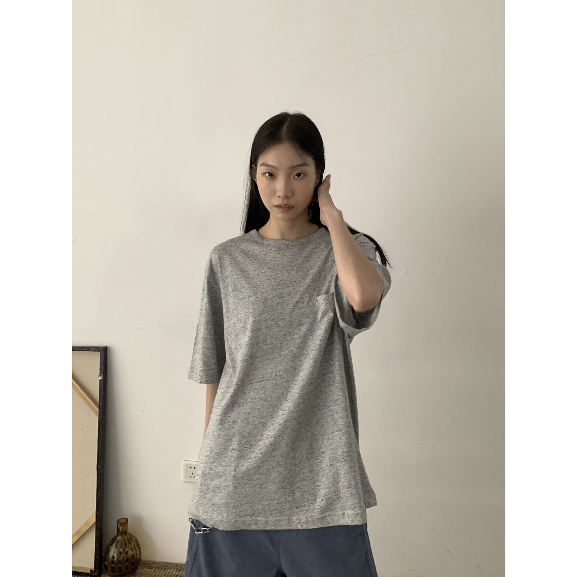 Unisex Vintage Loose Casual T-Shirt - Summer Minimalist 180G Short Sleeve Top, Versatile American Style Fashion