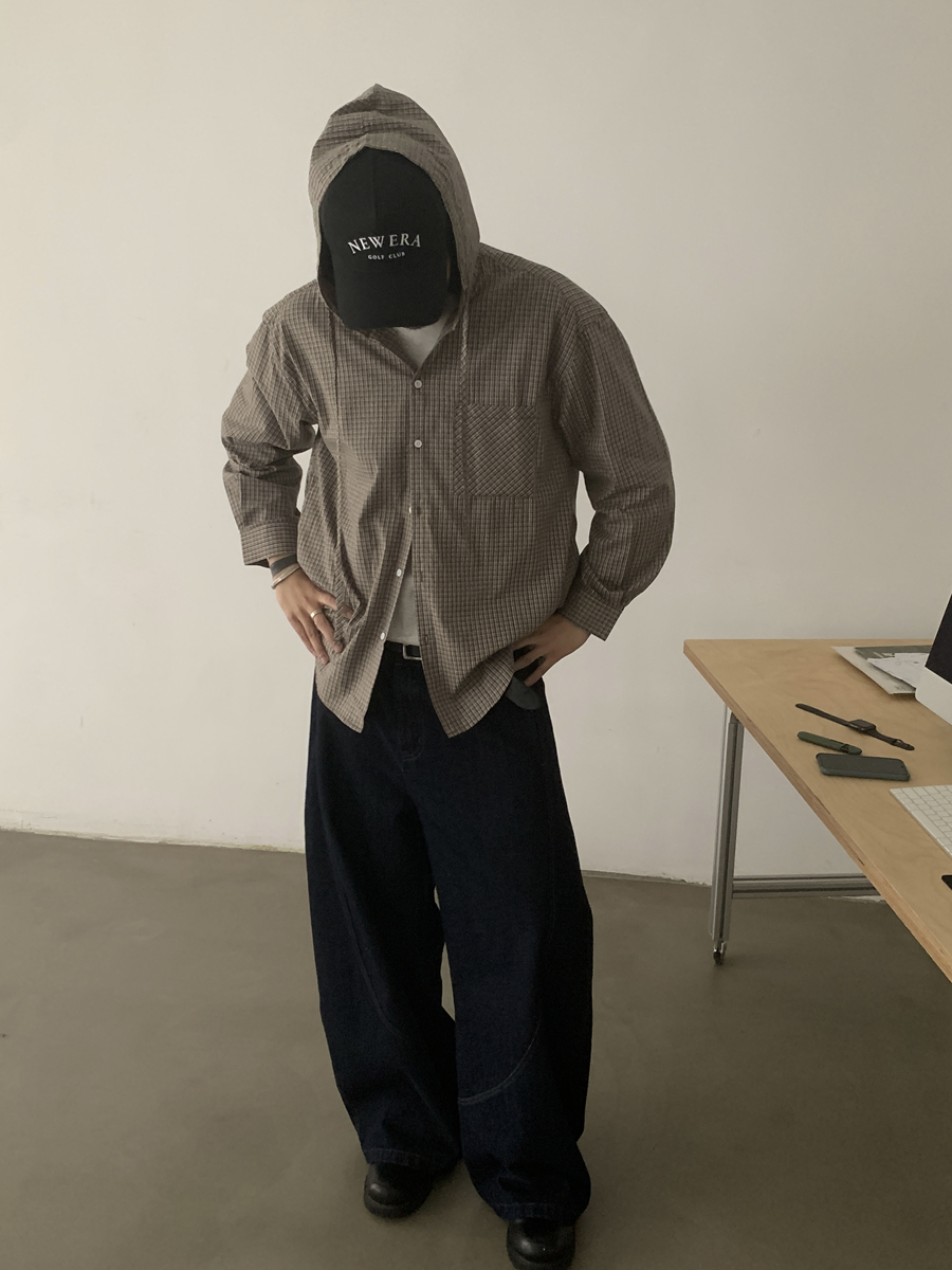 Unisex Vintage Loose Plaid Hooded Shirt Jacket - Trendy Japanese Commuter Style for 90s Inspired Fashion