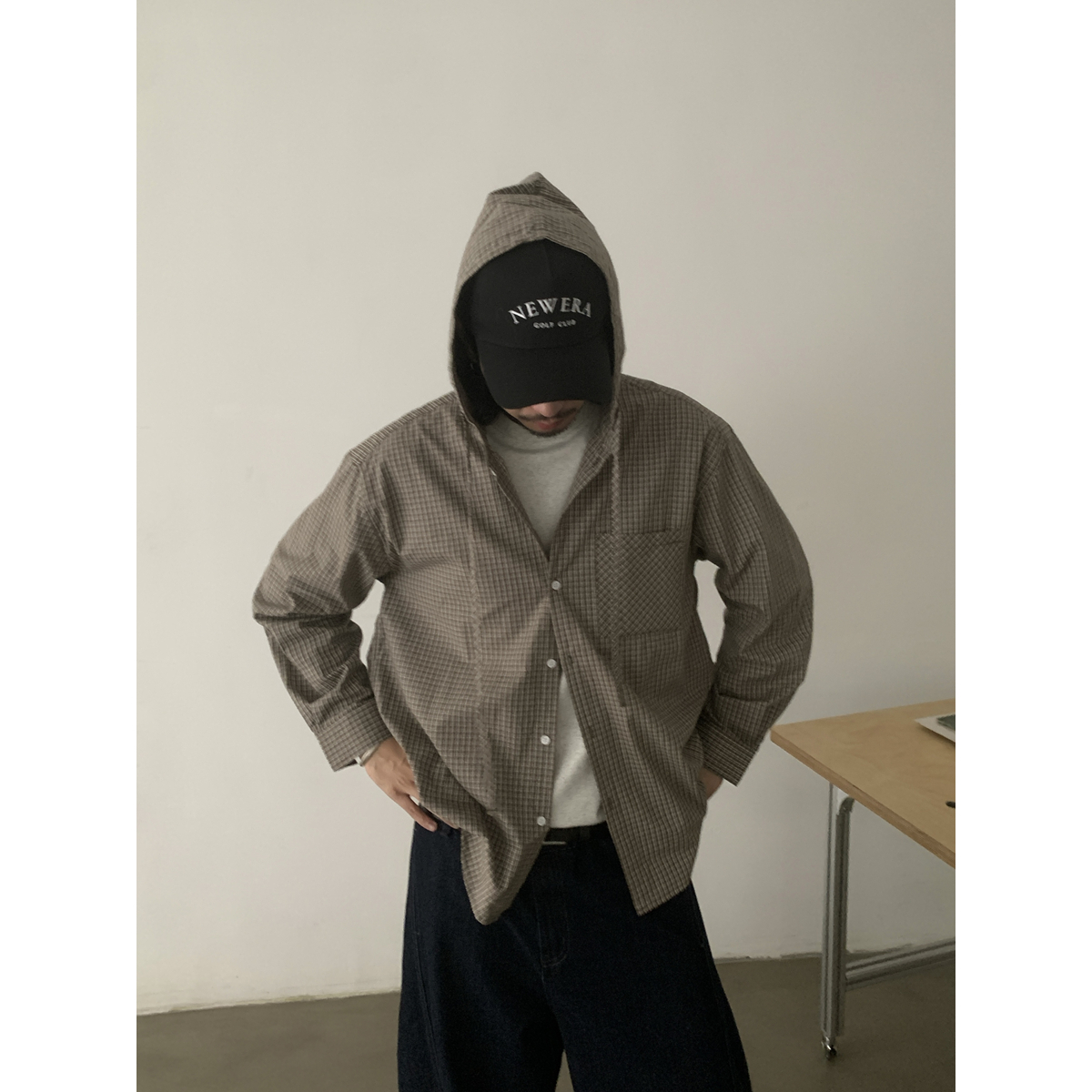 Unisex Vintage Loose Plaid Hooded Shirt Jacket - Trendy Japanese Commuter Style for 90s Inspired Fashion