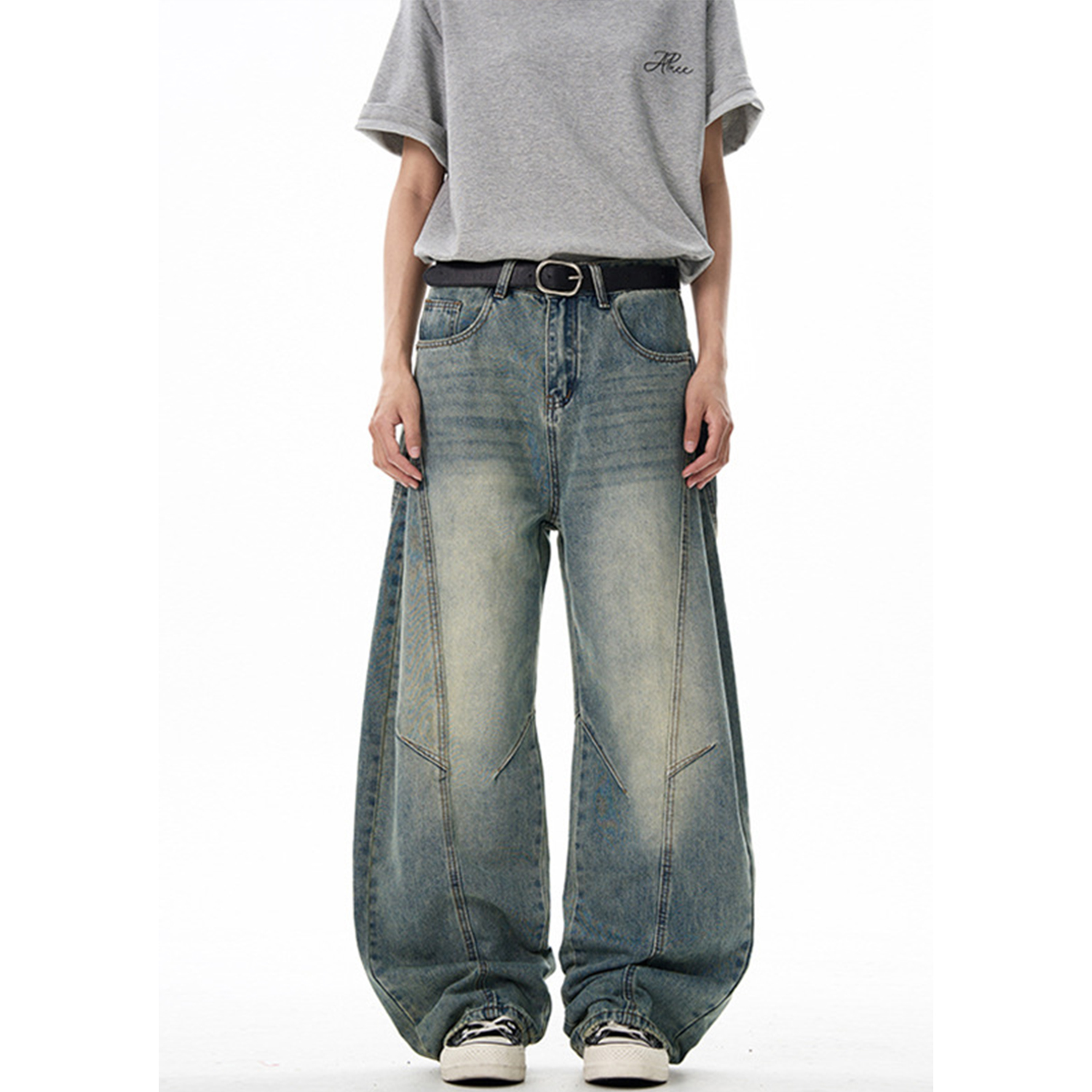 Unisex Vintage-Style Three-Dimensional Curved Knife Jeans - Loose Fit, Slimming Long Pants for a Clean Aesthetic