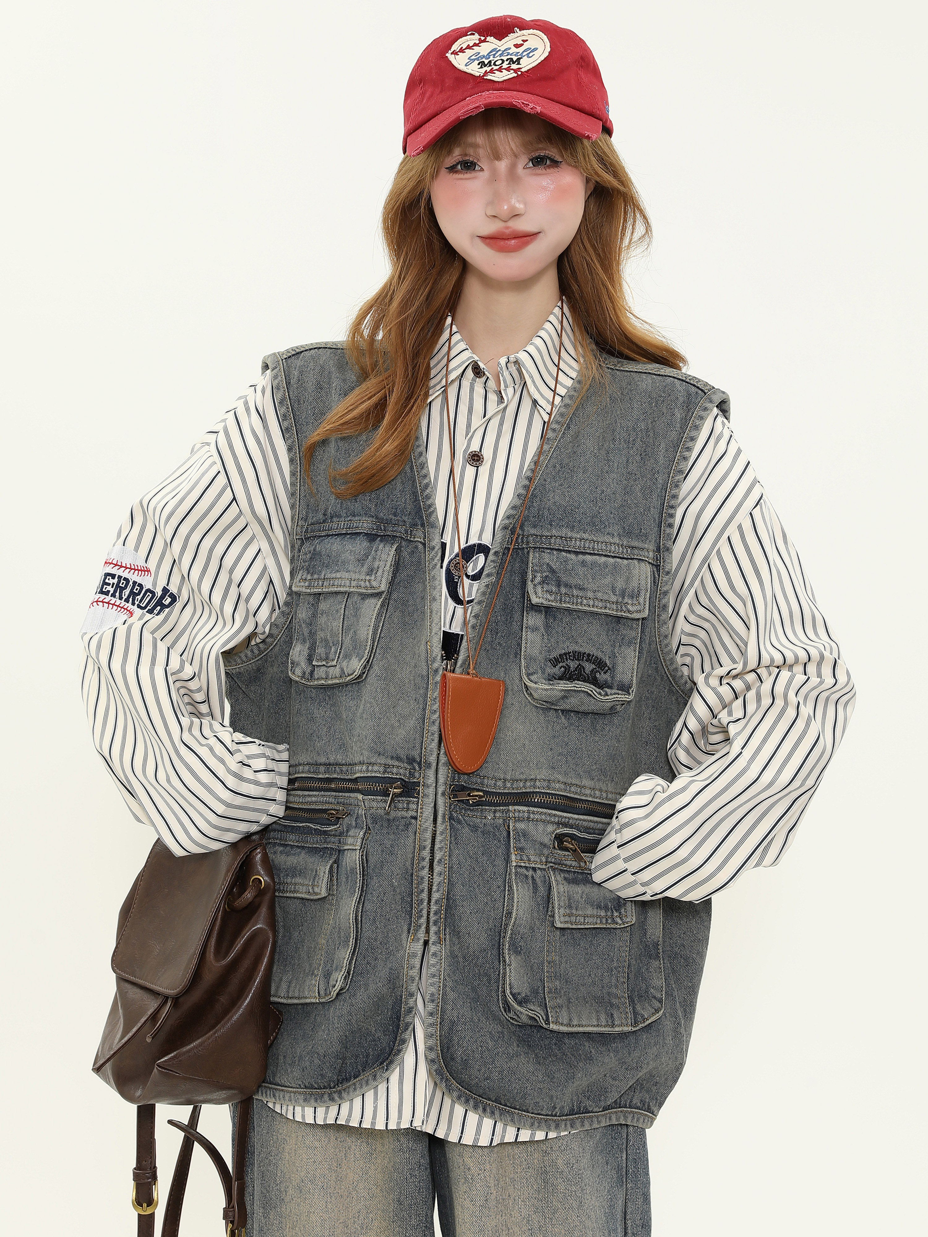 Unisex Vintage Washed Distressed Multi-Pocket Denim Work Vest - Trendy Sleeveless Jacket for Layering, Casual Street Style