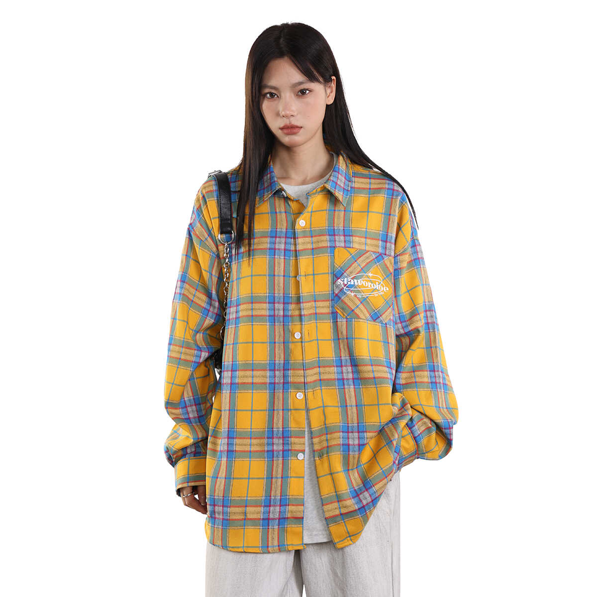 Unisex Vintage Yellow Plaid Shirt - Trendy Loose Casual Top for Couples - Versatile 90s Inspired Fashion